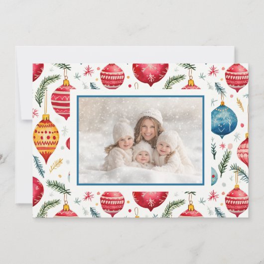 Whimsical Christmas Ornamenten Foto Feestdagenkaart (Voorkant)