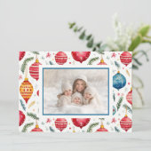 Whimsical Christmas Ornamenten Foto Feestdagenkaart (Staand voorkant)