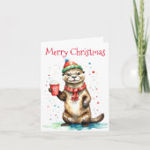 Whimsical Christmas Otter met feestelijk Pet Kaart (Voorkant)