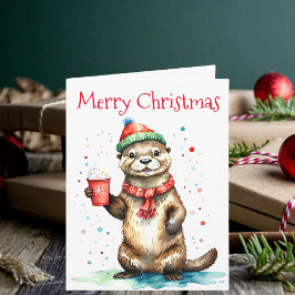 Whimsical Christmas Otter met feestelijk Pet Kaart