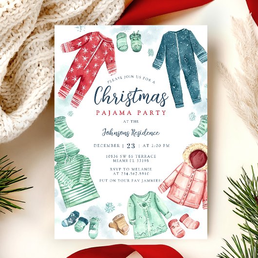 Whimsical Christmas Pajama Party Invitation Kaart