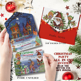 Whimsical Christmas Party & Gift Exchange All In One Uitnodiging