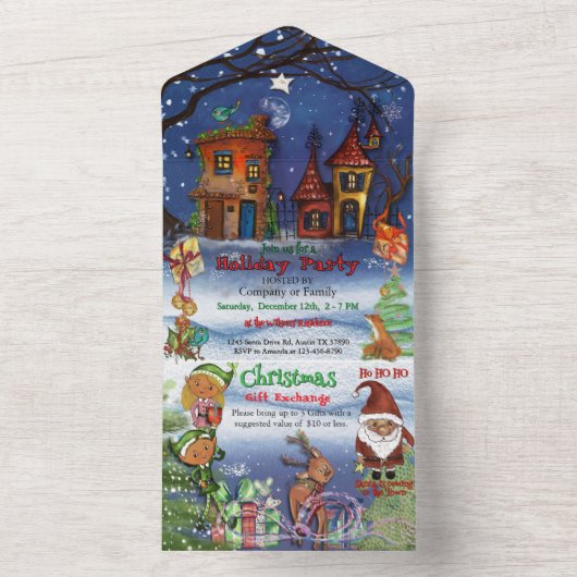 Whimsical Christmas Party & Gift Exchange All In One Uitnodiging (Binnen)