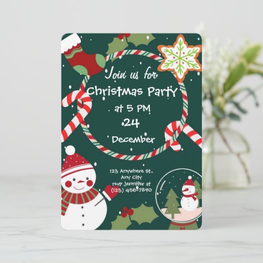 Whimsical Christmas Party Invitation  Kaart (Staand voorkant)