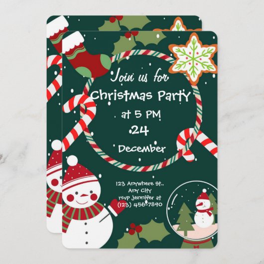 Whimsical Christmas Party Invitation  Kaart (Voorkant / Achterkant)