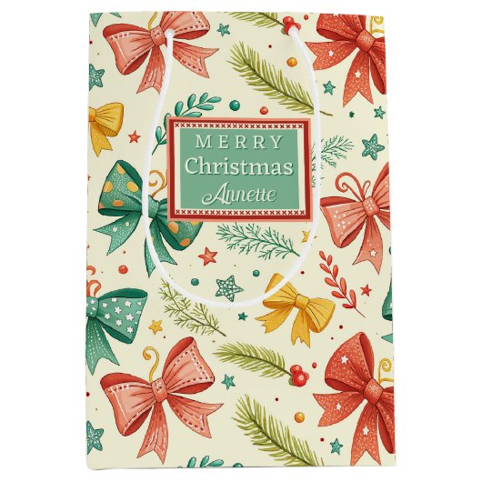 Whimsical Christmas Pattern Medium Cadeauzakje (Voorkant)