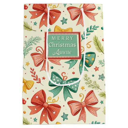 Whimsical Christmas Pattern Medium Cadeauzakje (Achterkant)