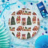 Whimsical christmas pattern with bears, trees, and papieren bordje (Feest)