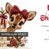 Whimsical Christmas peeking baby deer greeting  Feestdagenkaart