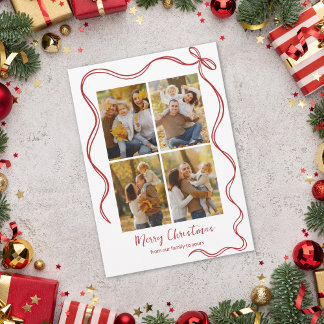 Whimsical Christmas Photo Card with Red Bow Feestdagen Kaart