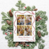 Whimsical Christmas Photo Card with Red Bow Feestdagenkaart