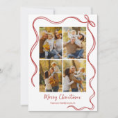 Whimsical Christmas Photo Card with Red Bow Feestdagenkaart (Voorkant)