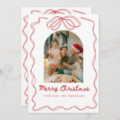 Whimsical Christmas Photo Hand-Drawn Bow Ribbon Feestdagenkaart (Voorkant / Achterkant)