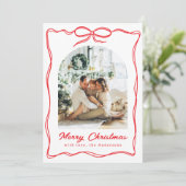 Whimsical Christmas Photo Hand-Drawn Bow Ribbon Feestdagenkaart (Staand voorkant)