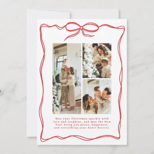 Whimsical Christmas Photo Hand-Drawn Bow Ribbon Feestdagenkaart (Achterkant)