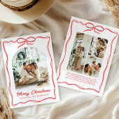 Whimsical Christmas Photo Hand-Drawn Bow Ribbon Feestdagenkaart