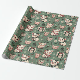 Whimsical Christmas Pigs Flat Sheet Holiday Wrap Cadeaupapier