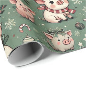 Whimsical Christmas Pigs Flat Sheet Holiday Wrap Cadeaupapier (Rol Hoek)