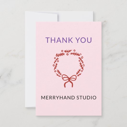 Whimsical Christmas Pink Wreath Funky Bedankkaart (Voorkant)