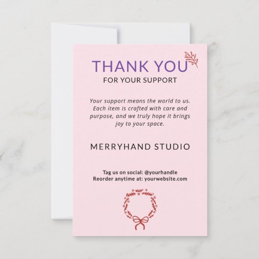 Whimsical Christmas Pink Wreath Funky Bedankkaart (Achterkant)