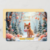 Whimsical Christmas Pony in Snowy Forest Feestdagenkaart (Voorkant / Achterkant)