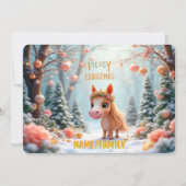 Whimsical Christmas Pony in Snowy Forest Feestdagenkaart (Voorkant)