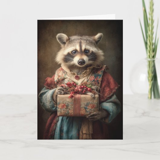 Whimsical Christmas Raccoon Feestdagen Kaart (Voorkant)