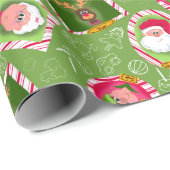 Whimsical Christmas Red & Green Santa's Helpers Cadeaupapier (Rol Hoek)