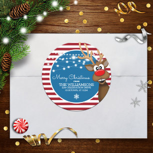 Whimsical Christmas Reindeer Envelope Seals Ronde Sticker