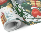 Whimsical Christmas Robin inpakpapier (Rol Hoek)