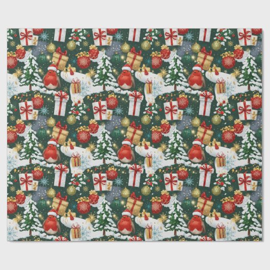 Whimsical Christmas Robin inpakpapier (Vlak)