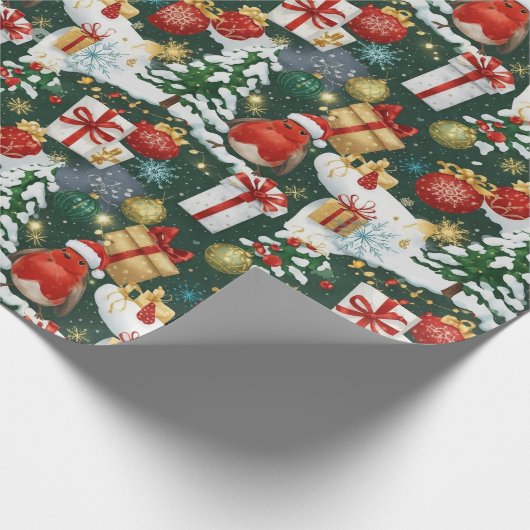 Whimsical Christmas Robin inpakpapier (Hoek)