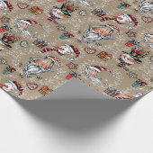 Whimsical Christmas Santa and Snowman  Cadeaupapier (Hoek)