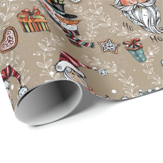 Whimsical Christmas Santa and Snowman  Cadeaupapier (Rol Hoek)