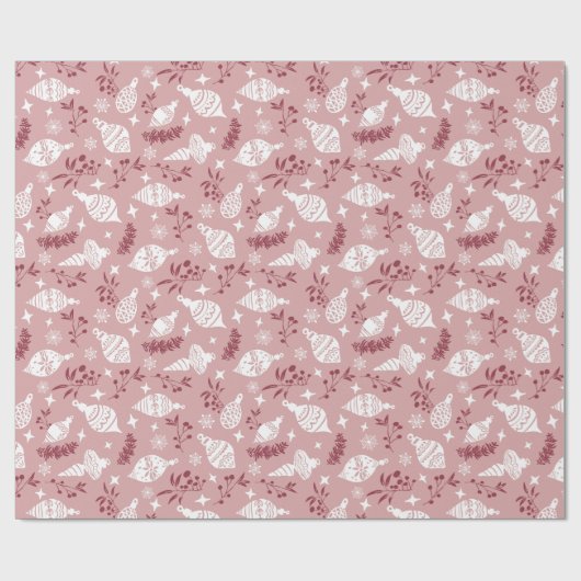 Whimsical Christmas Scandinavian Botanical Pink Cadeaupapier (Vlak)