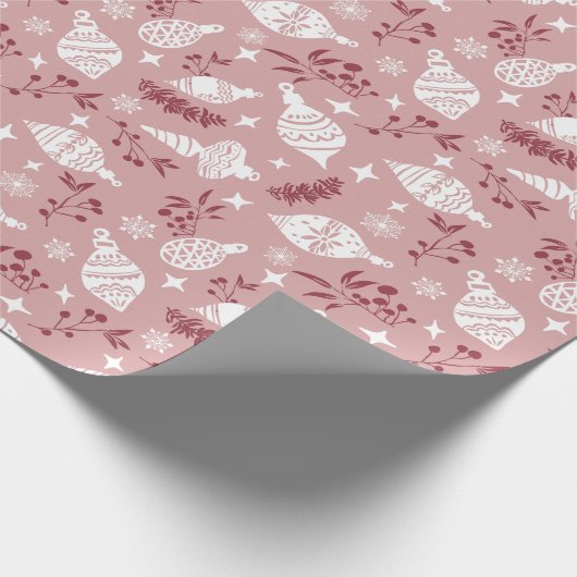 Whimsical Christmas Scandinavian Botanical Pink Cadeaupapier (Hoek)
