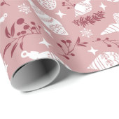 Whimsical Christmas Scandinavian Botanical Pink Cadeaupapier (Rol Hoek)