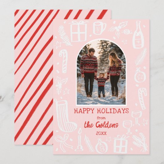 Whimsical Christmas Schattige Custom Arch FOTO Feestdagenkaart (Voorkant / Achterkant)