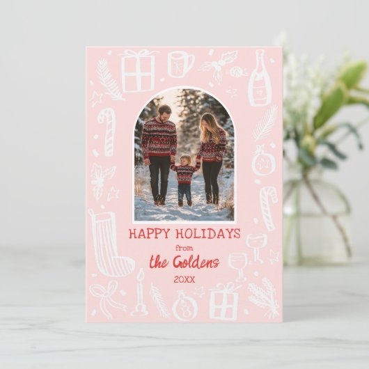 Whimsical Christmas Schattige Custom Arch FOTO Feestdagenkaart (Staand voorkant)