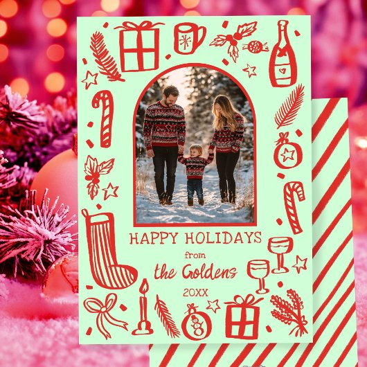 Whimsical Christmas Schattige Custom Arch FOTO Feestdagenkaart