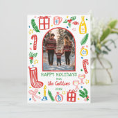 Whimsical Christmas Schattige Custom Arch FOTO Feestdagenkaart (Staand voorkant)