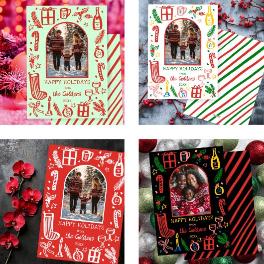 Whimsical Christmas Schattige Custom PHOTO GOLD Folie Feestdagenkaart