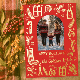 Whimsical Christmas Schattige Custom PHOTO GOLD Folie Feestdagenkaart