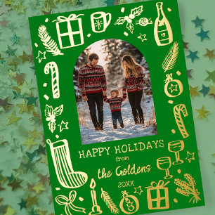 Whimsical Christmas Schattige Custom PHOTO GOLD Folie Feestdagenkaart