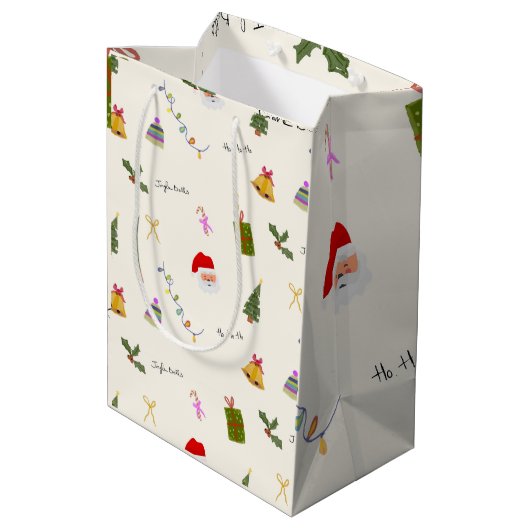 Whimsical Christmas Seamless Pattern Medium Cadeauzakje (Achterkant Gekanteld)