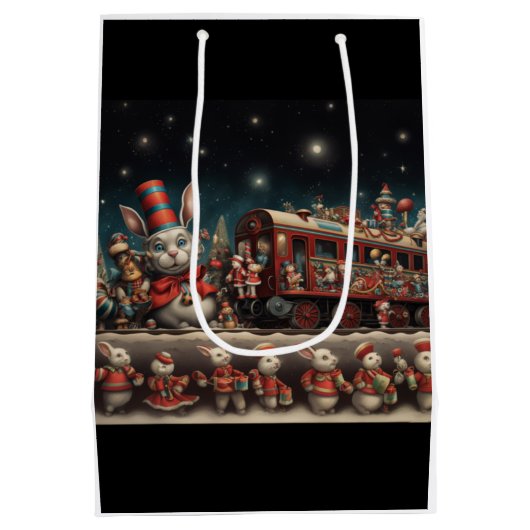 Whimsical Christmas Snoep Train 2 Medium Cadeauzakje (Achterkant)