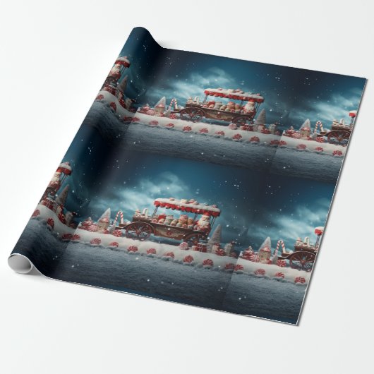 Whimsical Christmas Snoep Winkelwagen 3 Cadeaupapier (Uitgerold)