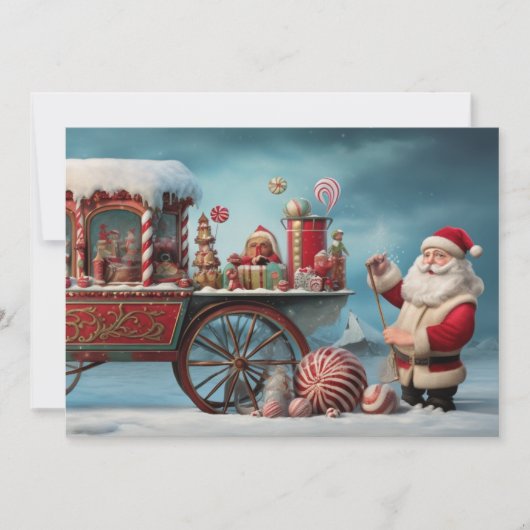 Whimsical Christmas Snoep Winkelwagen 4 Feestdagenkaart (Voorkant)