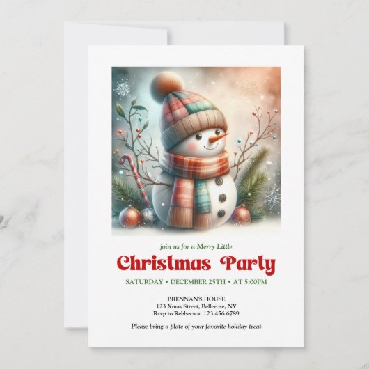 Whimsical Christmas snowman invitation editable Kaart (Voorkant)