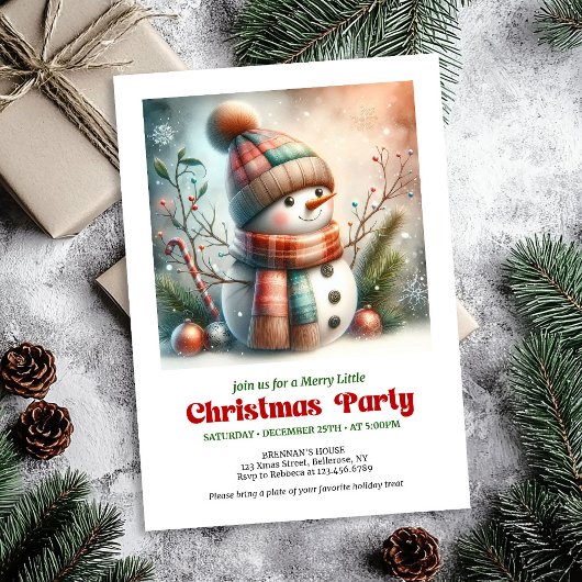 Whimsical Christmas snowman invitation editable  Kaart